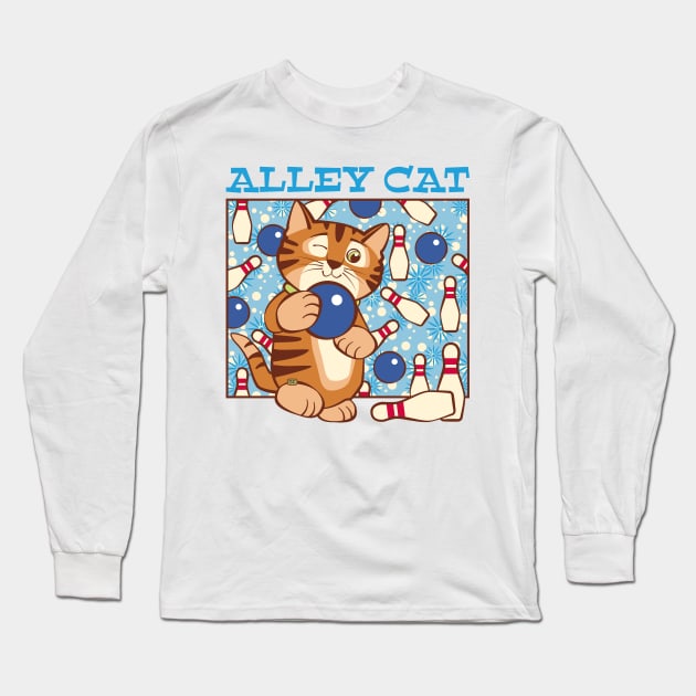 Bowling Alley Cat Long Sleeve T-Shirt by Sue Cervenka